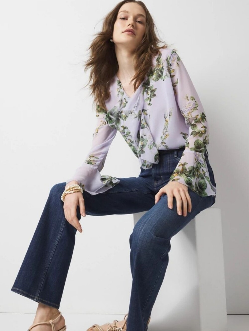 White House Black Market Floral Ruffle Blouse - Picture 3 of 11